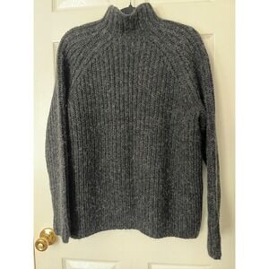 LAUREN RALPH LAUREN Alpaca Blend Mock Neck Sweater Gray Sz L Chunky Ribbed Soft